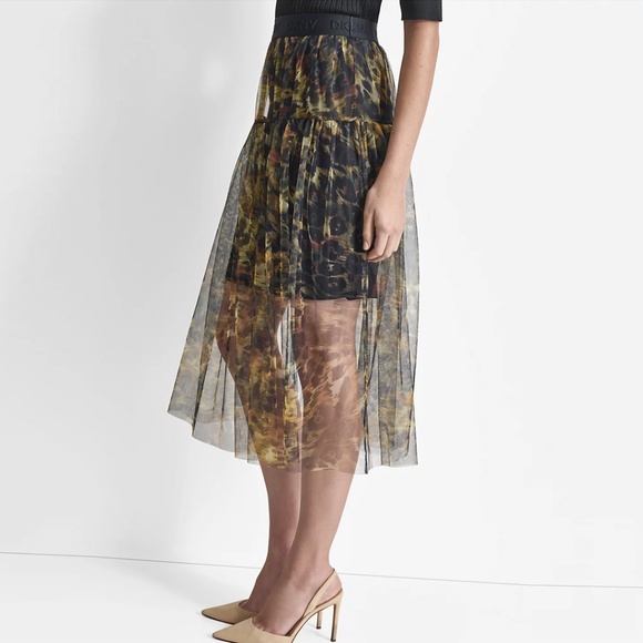 DKNY Animal Print Tulle Overlay Midi Skirt Medium - Picture 6 of 16